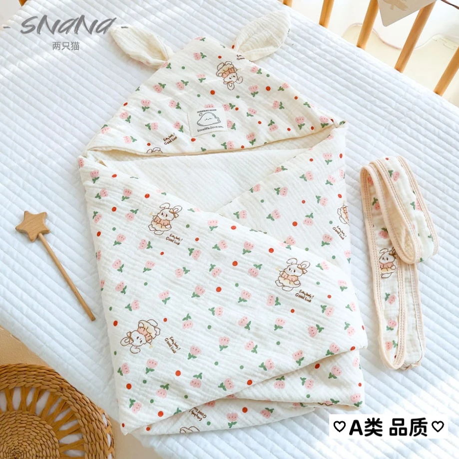 100%纯棉纱布抱被全棉初生婴儿包被宝宝新生儿产房包被浴巾连帽