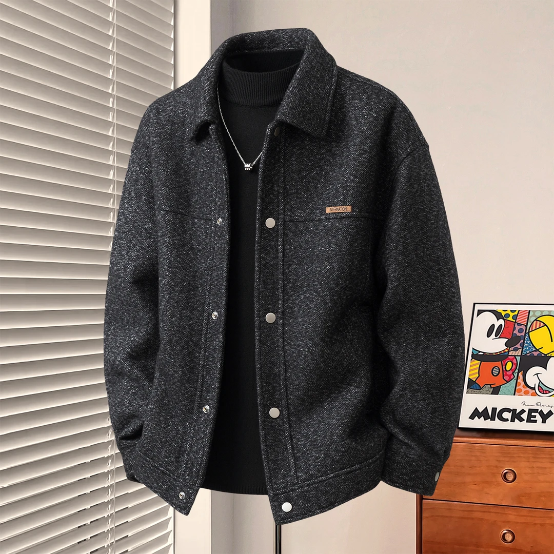 男装秋冬季款爆款2025新款潮流外套加绒加厚百搭毛呢大衣呢子夹克