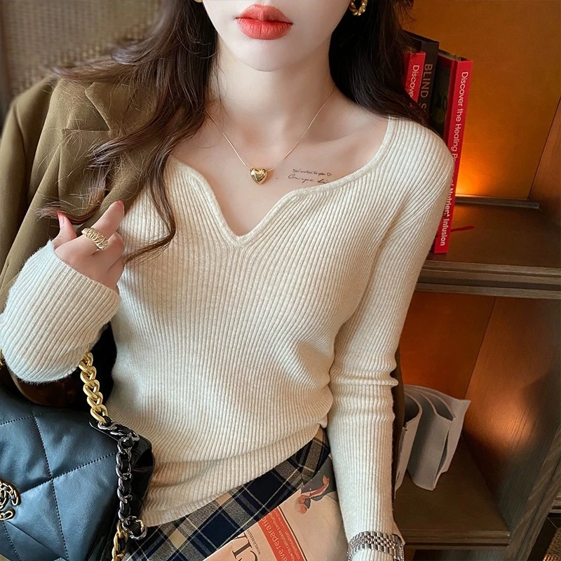 显瘦洋气百搭领韩版设计感上衣打底衫毛衣针织衫长袖女装春秋秋