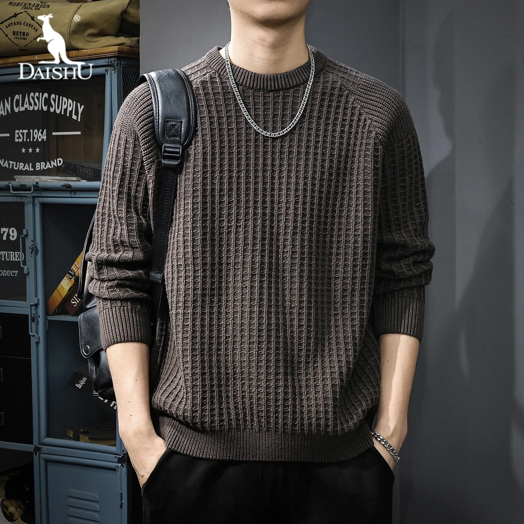 Dai Shu/袋鼠美式复古长袖毛衣男秋冬宽松保暖重磅肌理感休闲上衣