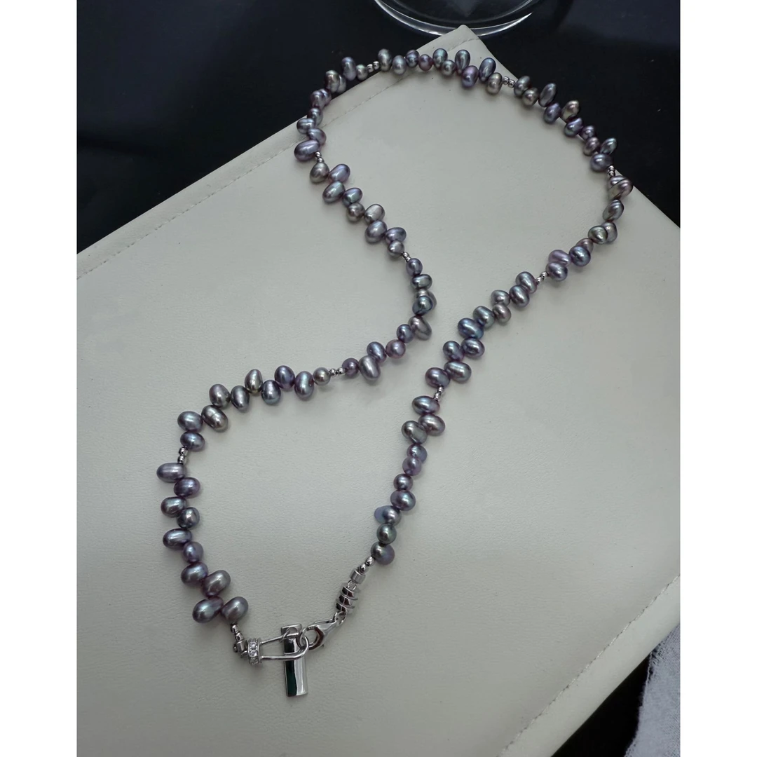 JUNMU天然色孔雀蓝无核紫珠项链百搭锁骨链颈链简约气质choker