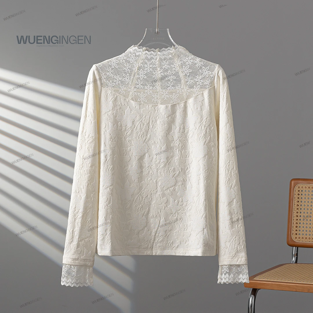无印心匠纯色~蕾丝 微透 时尚洋气 内穿打底衫 A16675
