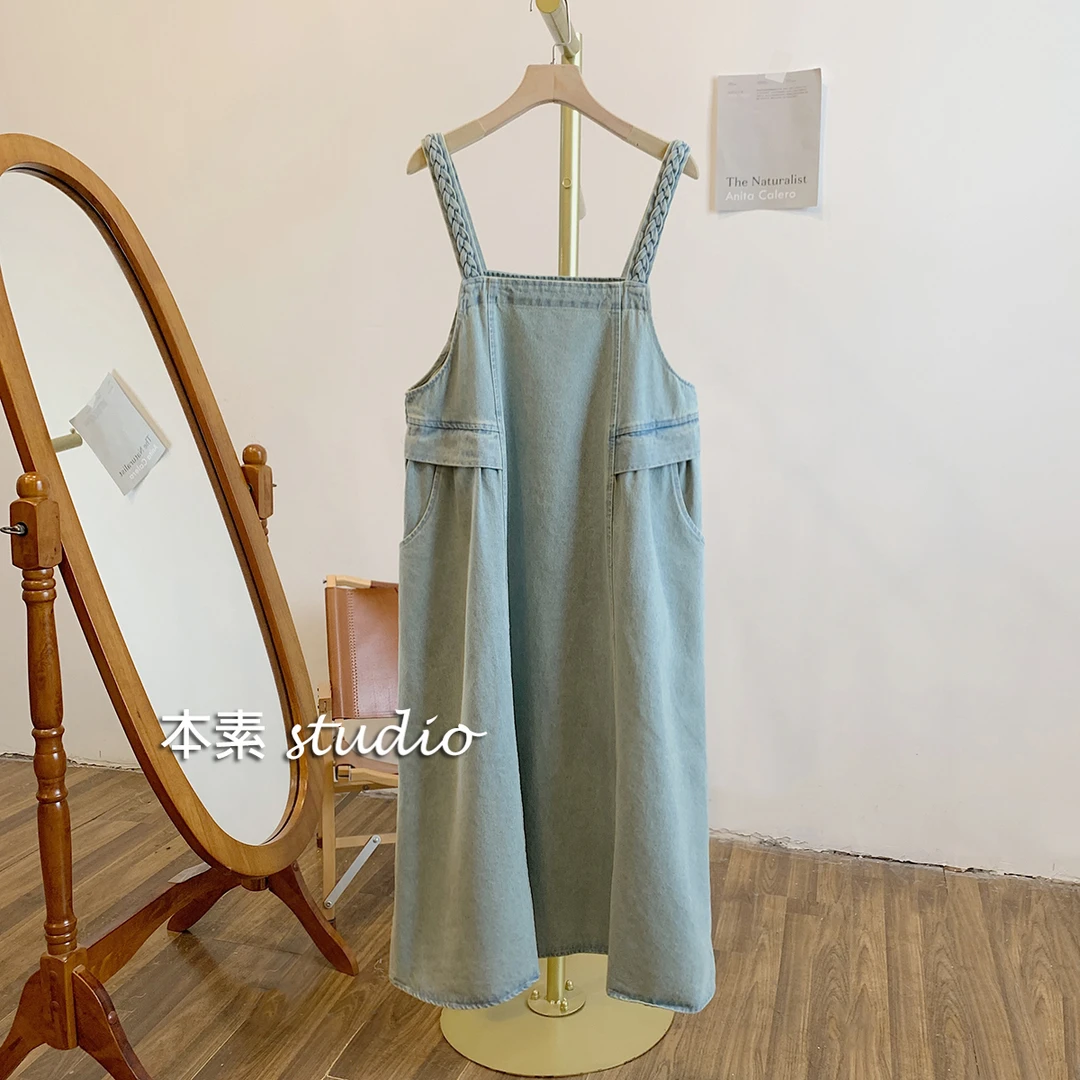 麻花辫C0847麻花可调节牛仔背带裙