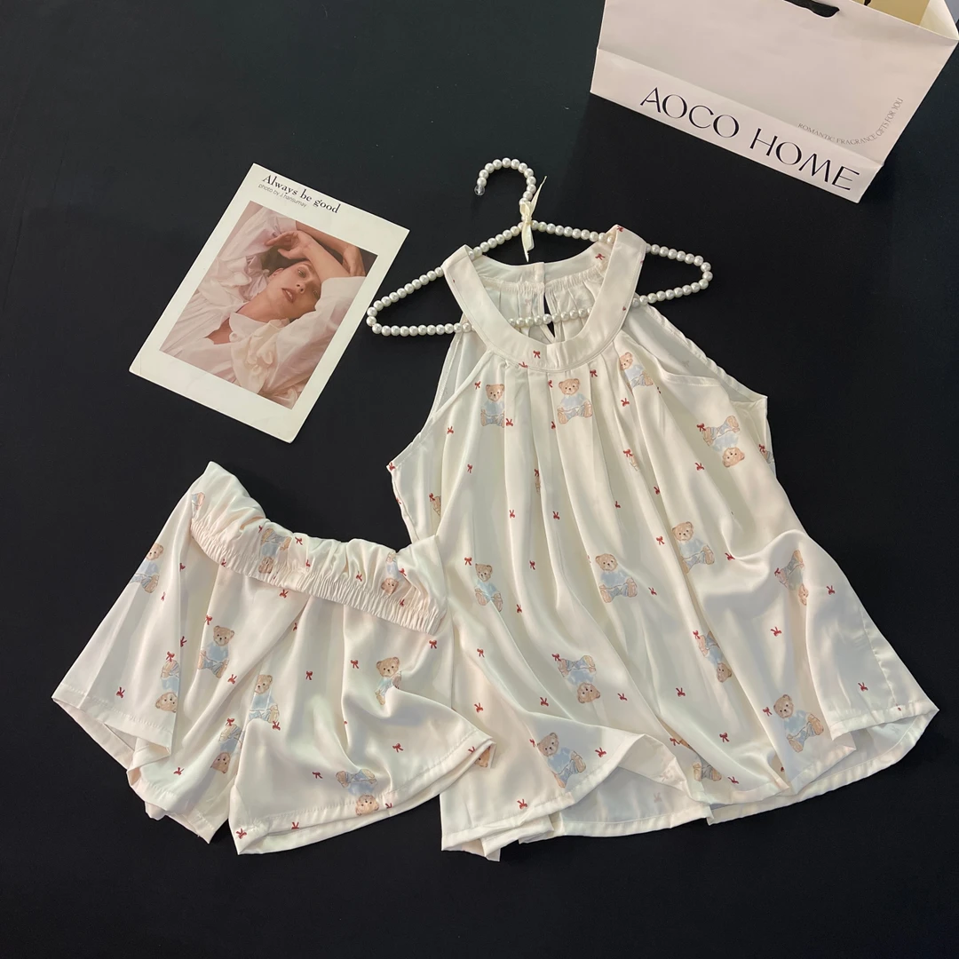 冰丝睡衣女夏季吊带大码凉感可外穿2025新款布偶熊薄款套装家居服