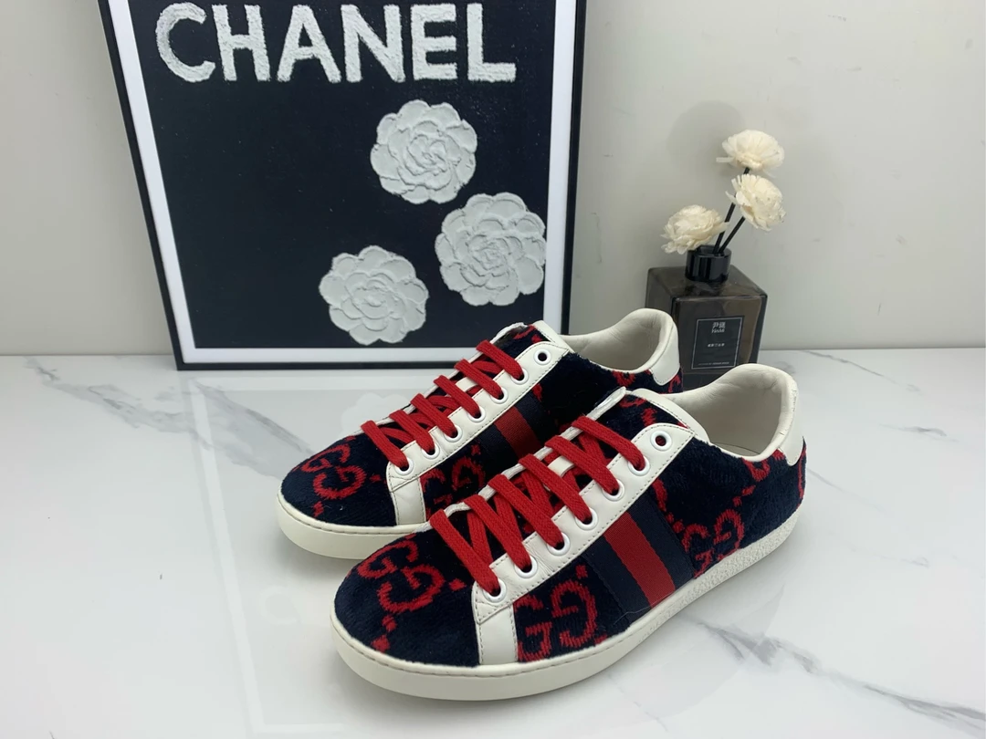 95新 GUCCI/古驰 丝绒老花板鞋 35.5码 6298