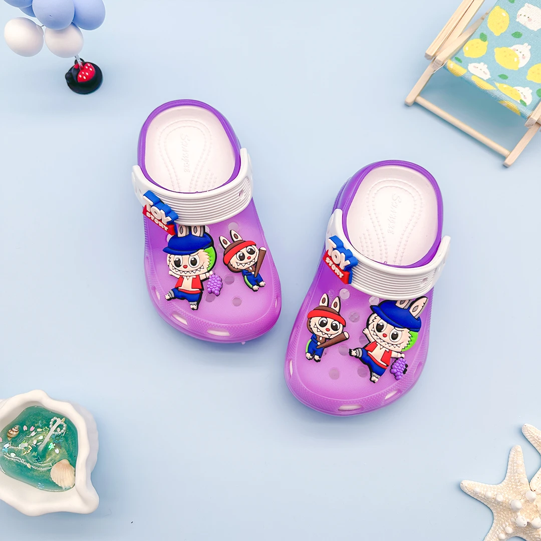 新款炫酷闪光厚底防滑发光洞洞鞋卡通葡萄拉布布时尚包头拖鞋