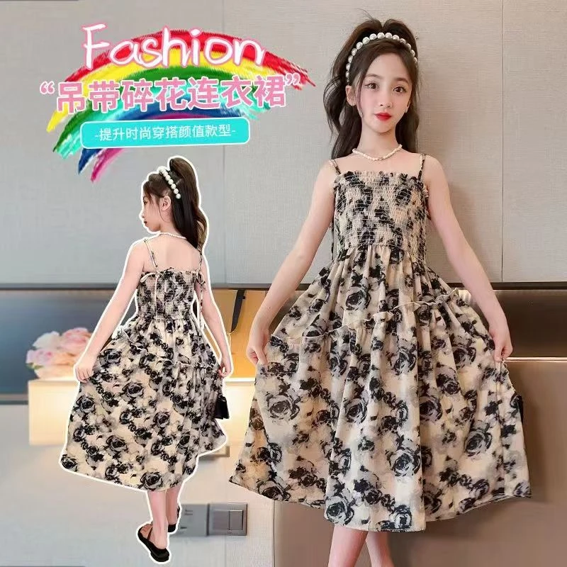 女童连衣裙2025新款夏季中大童公主裙洋气吊带裙小学生儿童裙子