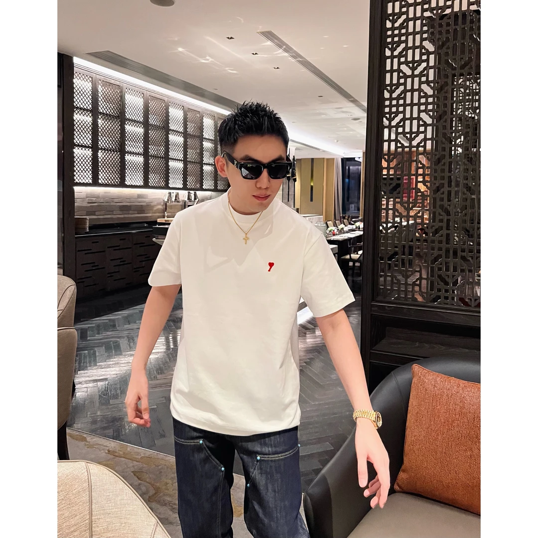 【爱心小标2】新春基础黑白圆领t恤基础小标刺绣情侣男女短袖T恤