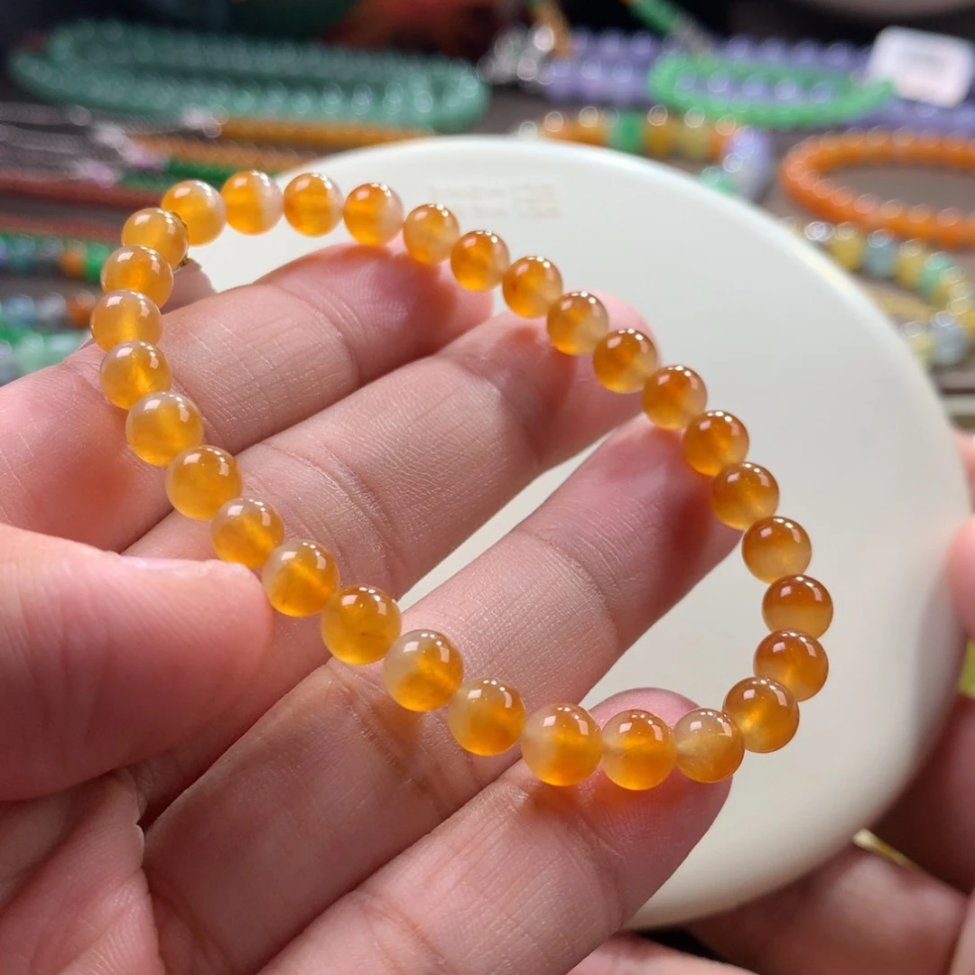 未镶嵌手链翡翠性价比黄翡！高净度芬达黄起胶冰黄翡手串