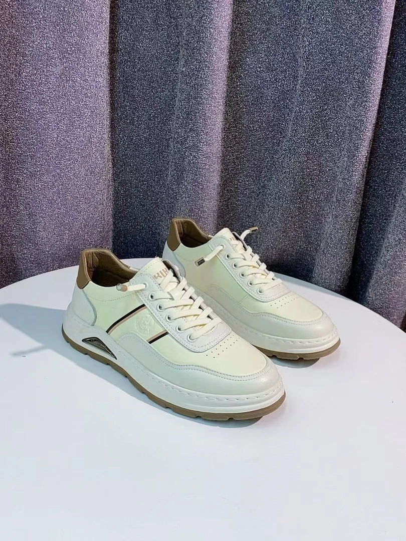 C2065 白色 舒适真皮时尚男士休闲鞋  板鞋