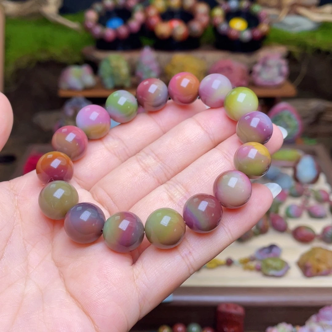 用***3玛瑙/玉髓手串未镶嵌盐源玛瑙幻彩收藏光珠