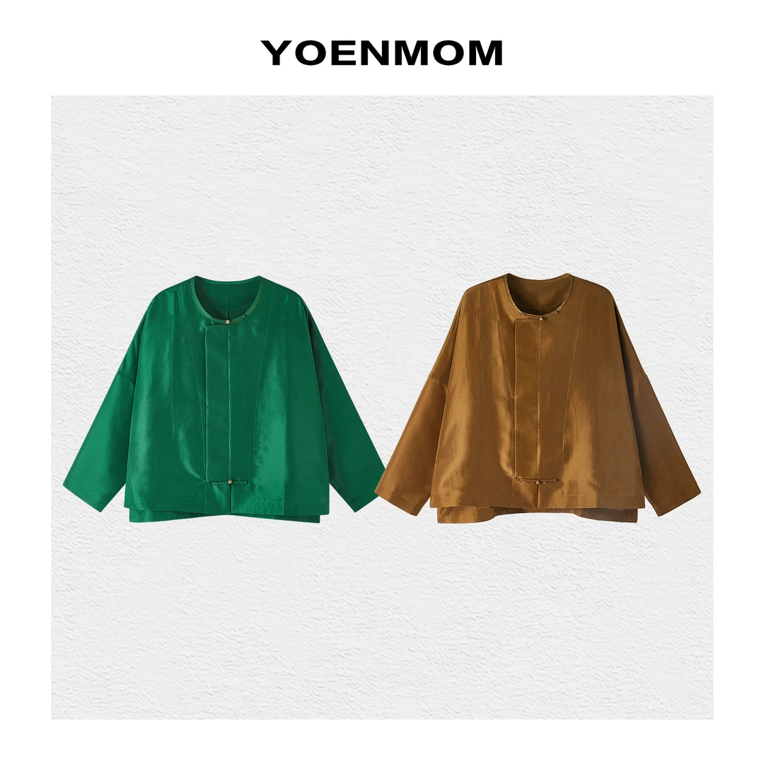YOENMOM·春煦2025早春新品 定制100双宫桑蚕丝中式斜襟圆领衬衫