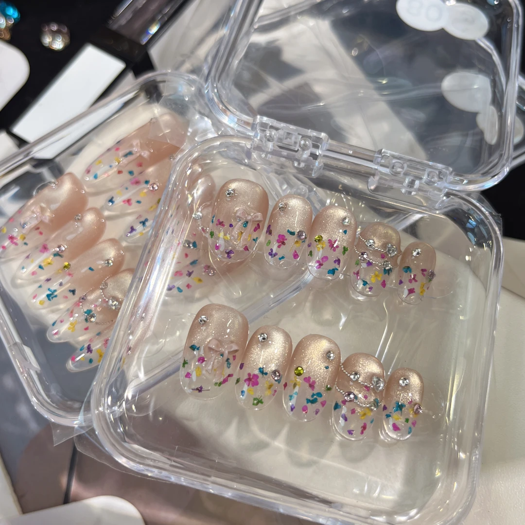 干花-壹心纯手工穿戴甲 美甲贴片可拆卸假指甲10片装穿戴甲