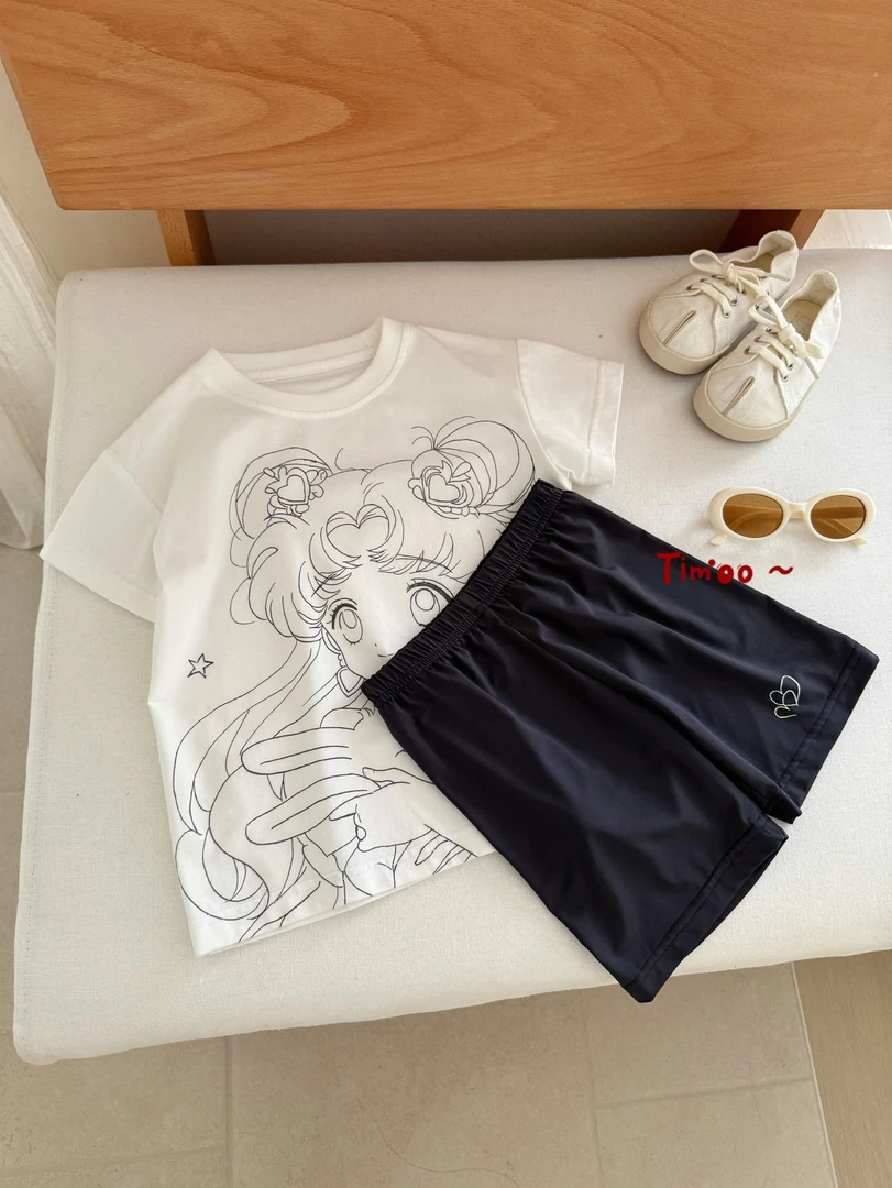 【扣号】女短袖卡通动漫宽松型夏季T恤印花休闲国风工装风