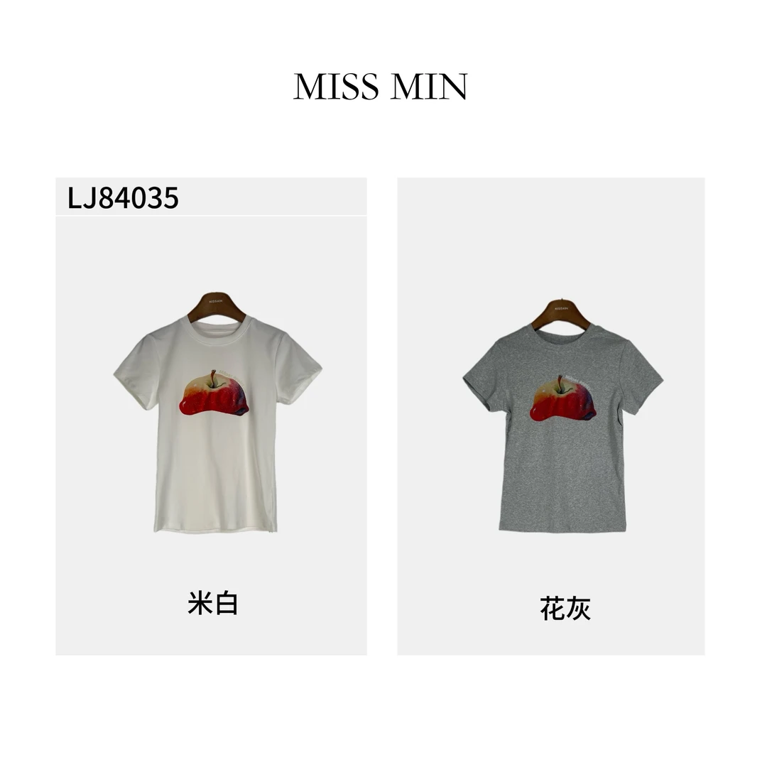 MISS MIN  LJ84035趣味印花春游出行衣服可爱设计感小众正肩上衣