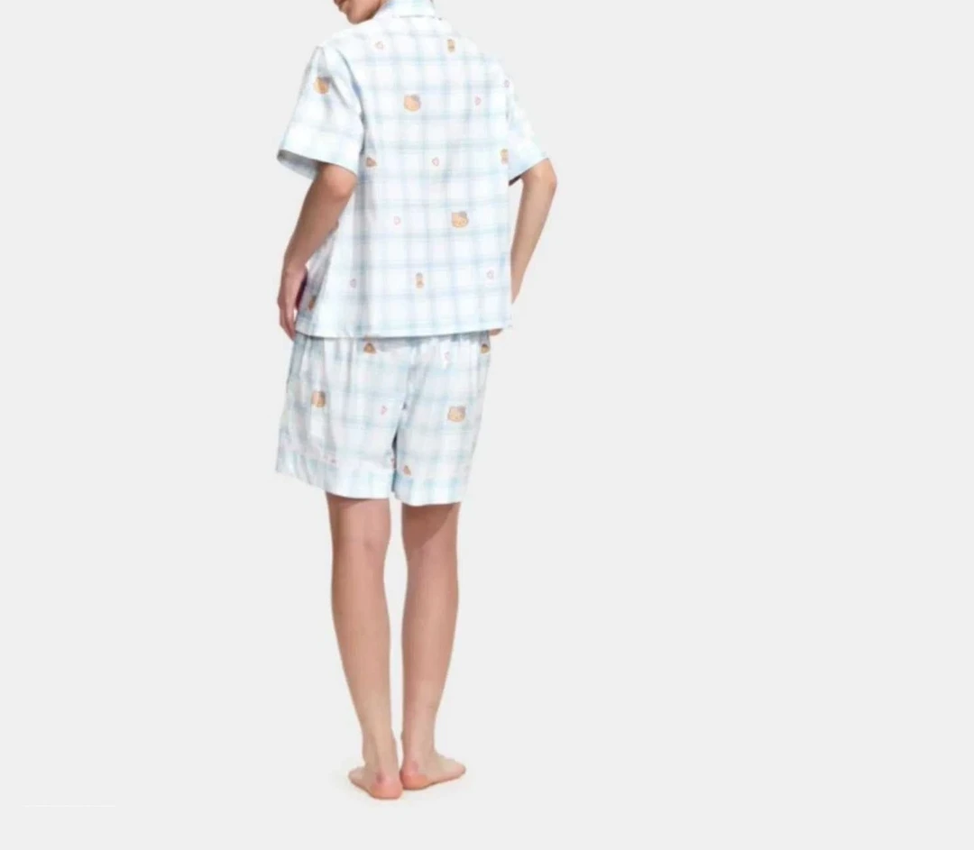 【KT 蓝格子】-短袖短裤-新款潮牌轻奢莱赛尔可外穿天丝居家服睡衣