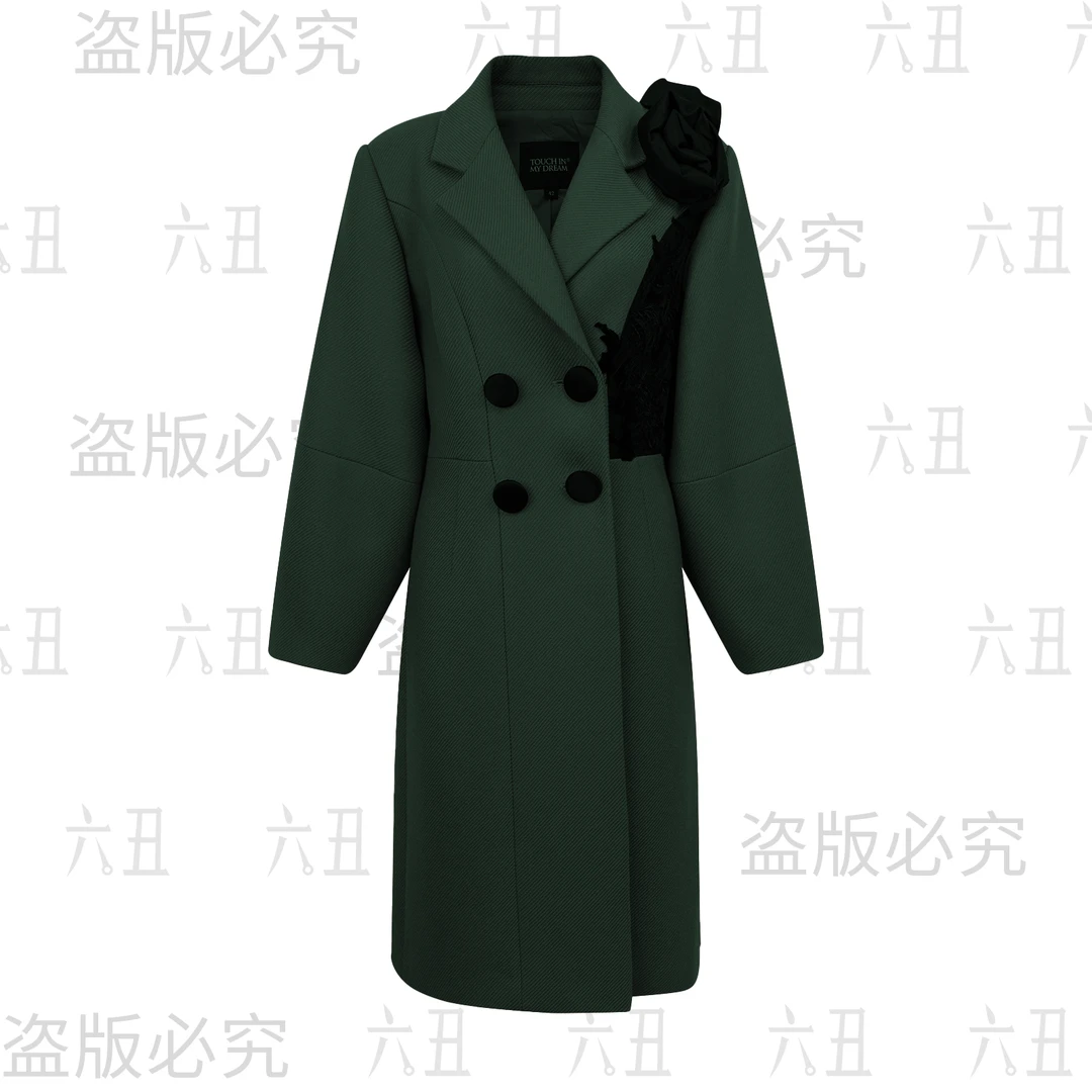 六丑【高定大衣】新款高级定制时尚感肩部绣花毛呢大衣410ADY0128