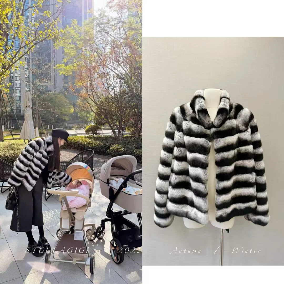SG / 郭幂幂 AW 时髦高货款 条纹立领皮草PC-20253173