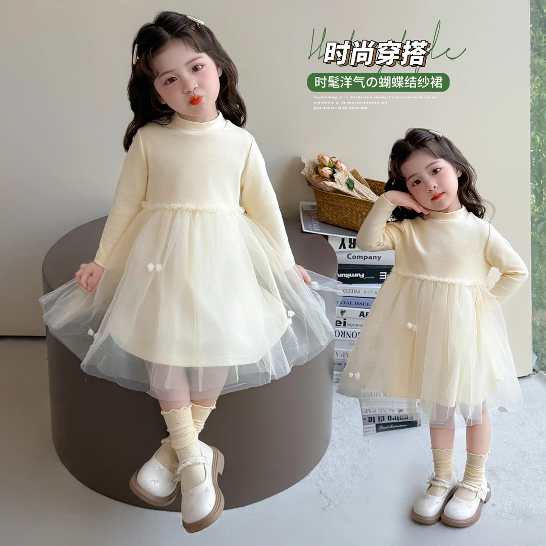 女童春秋百搭网纱长袖连衣裙2025新款韩版女宝宝洋气裙子公主裙