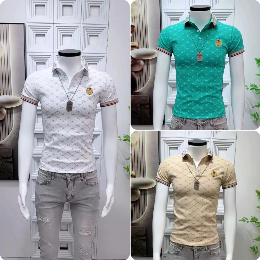 夏季轻奢刺绣男士polo衫短袖修身休闲商务百搭翻领薄款修身潮t恤