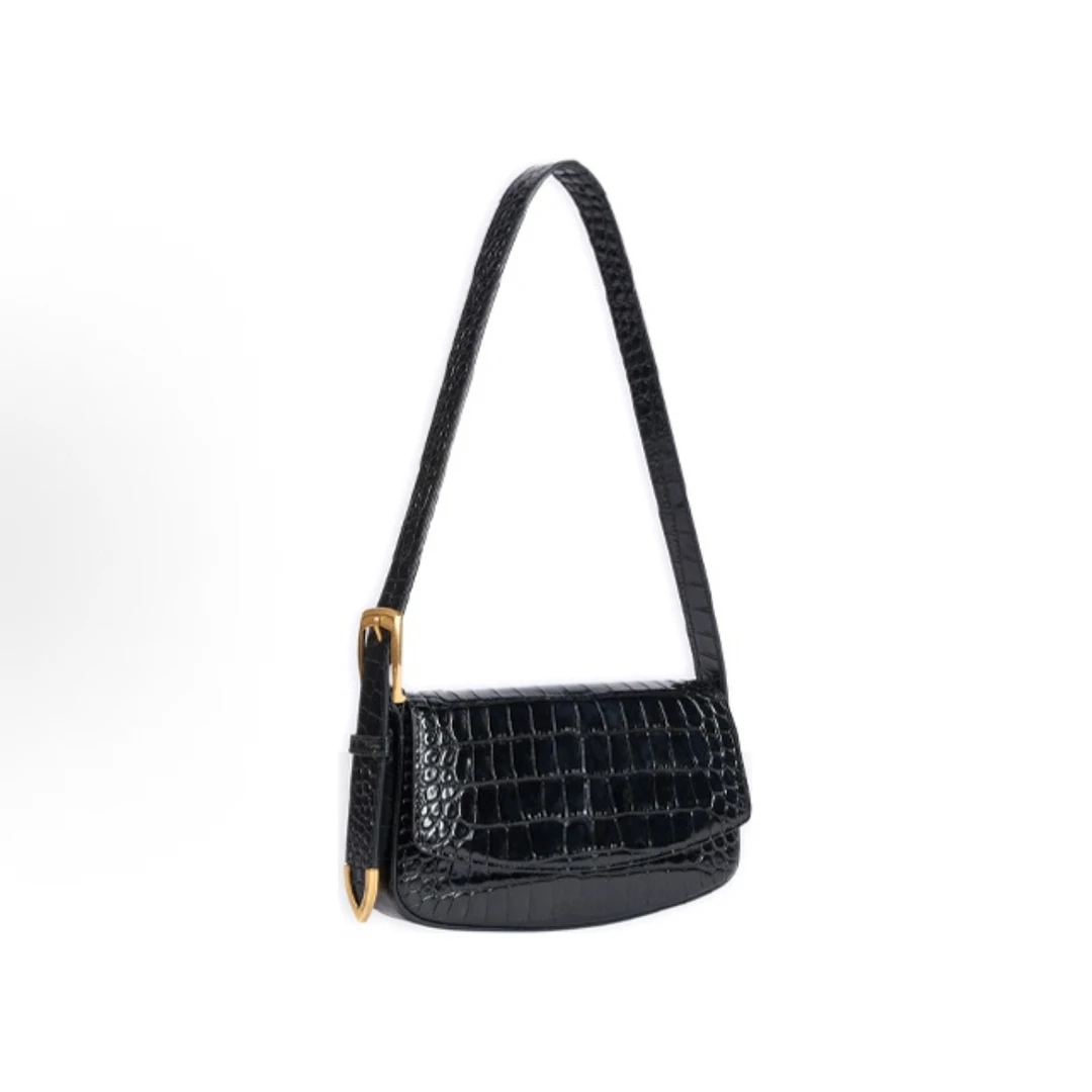 99新 Balenciaga/巴黎世家 黑金腋下压纹单肩包/D9096