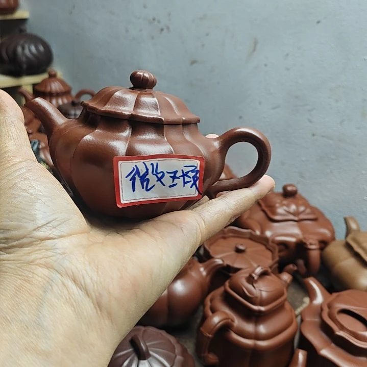 宜兴紫砂壶筋纹器半手工制作赵庄朱泥容量一佰伍十CC