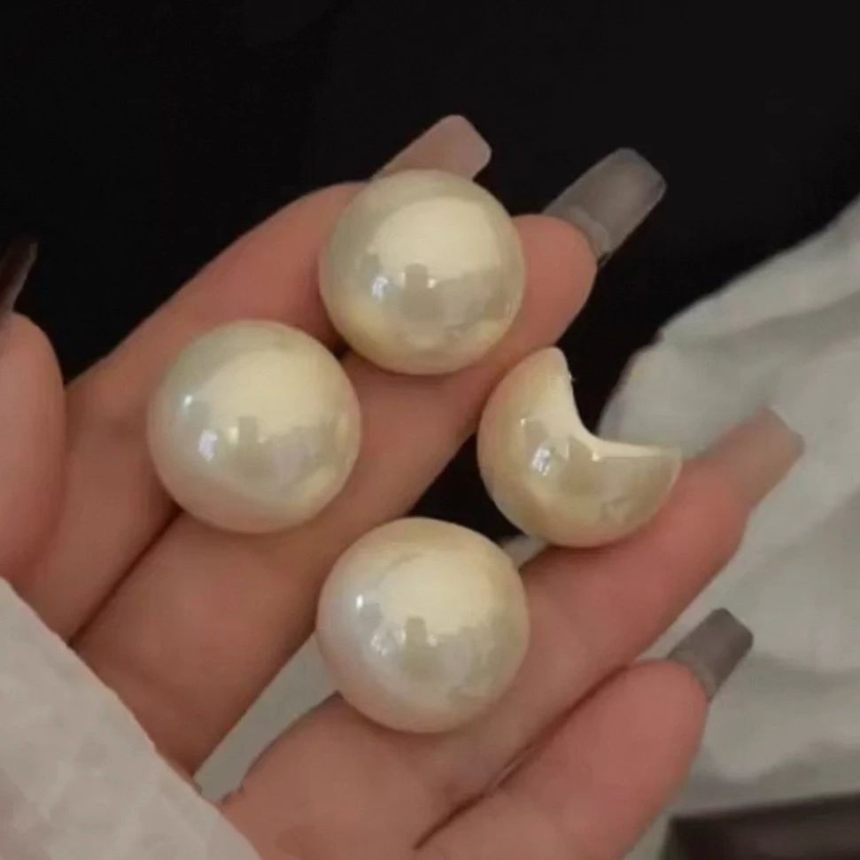 铜合金仿珍珠耳饰 1984铜合金高级感奶油贝珠开口笑耳环