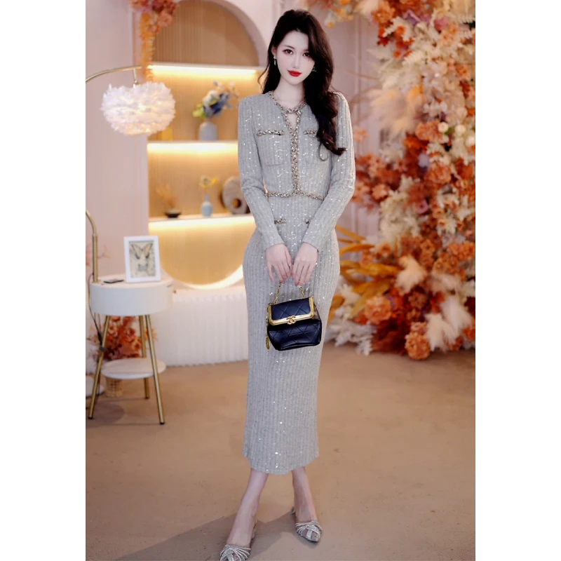 2025秋冬新款女装时尚气质修身显瘦轻奢名媛长袖法式连衣裙1873