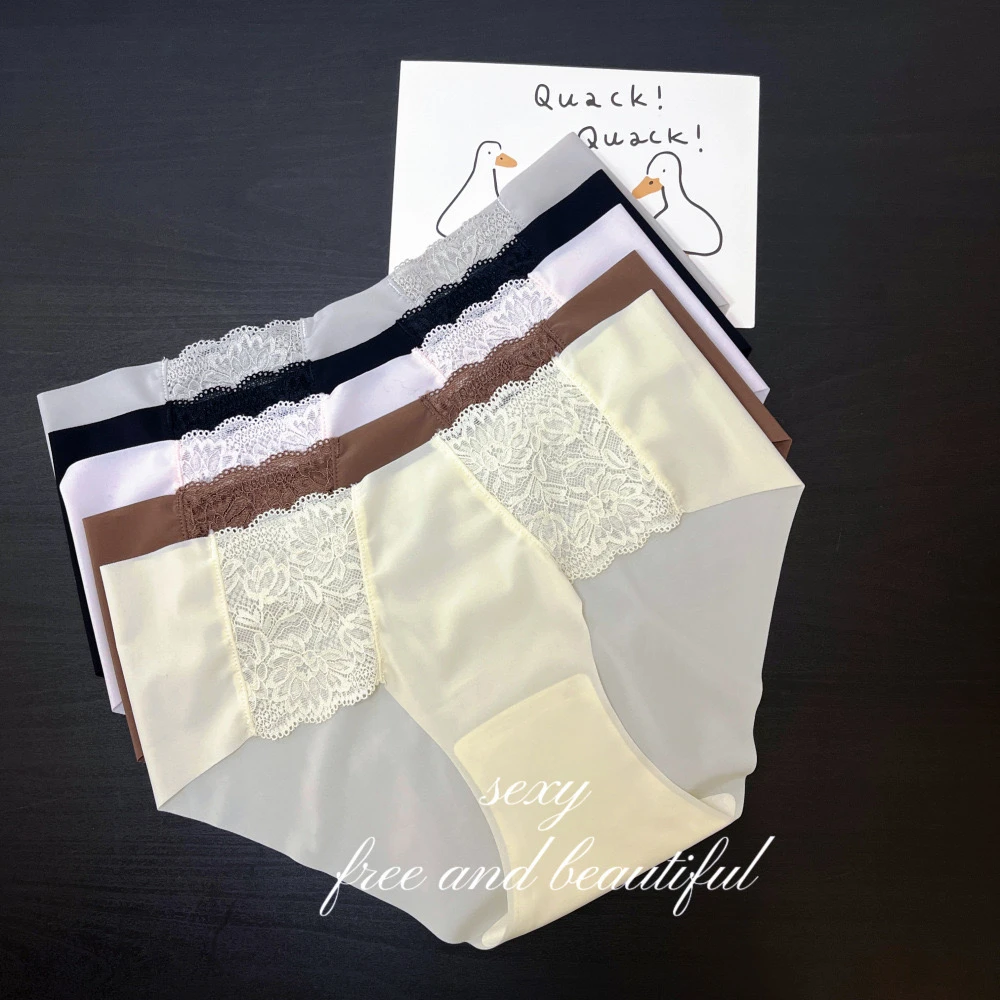 女士一片式蕾丝无痕中腰内裤2条装