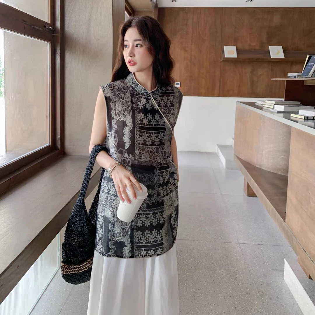 〖猫姐衣橱〗夏季新款时新中式麻料宽松盘扣无袖大衫5773