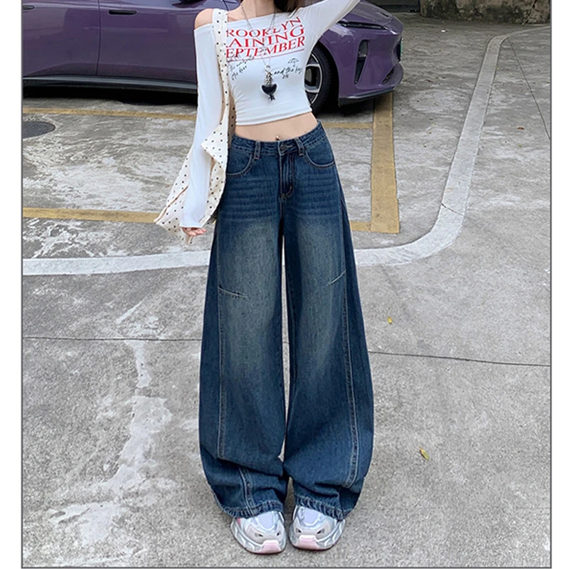 美式复古直筒阔腿牛仔裤女2025秋季新款设计感高腰宽松显瘦拖地裤