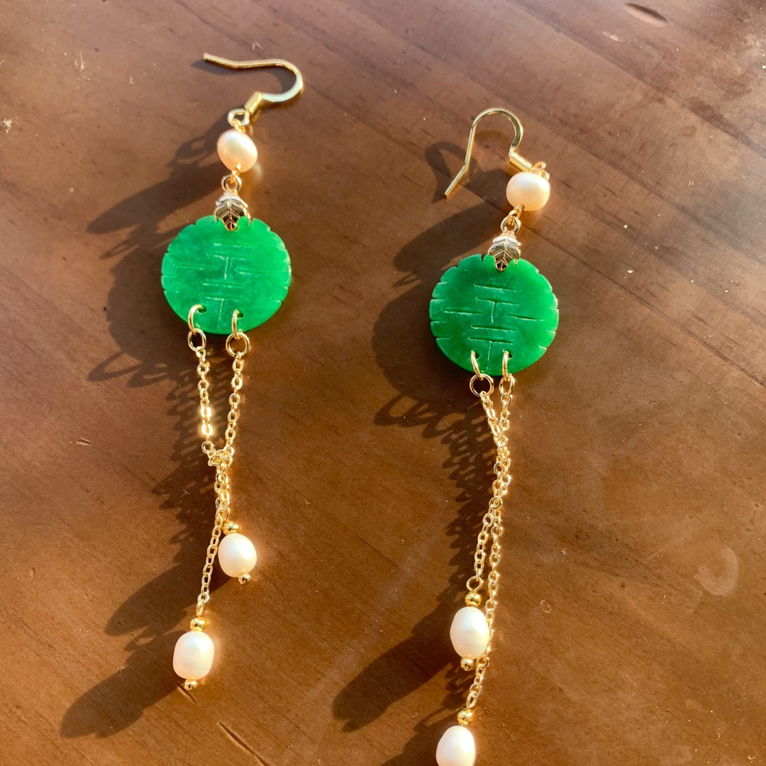 铜合金耳饰 九月  绿喜耳环  百搭复古古风中式气质重工耳环