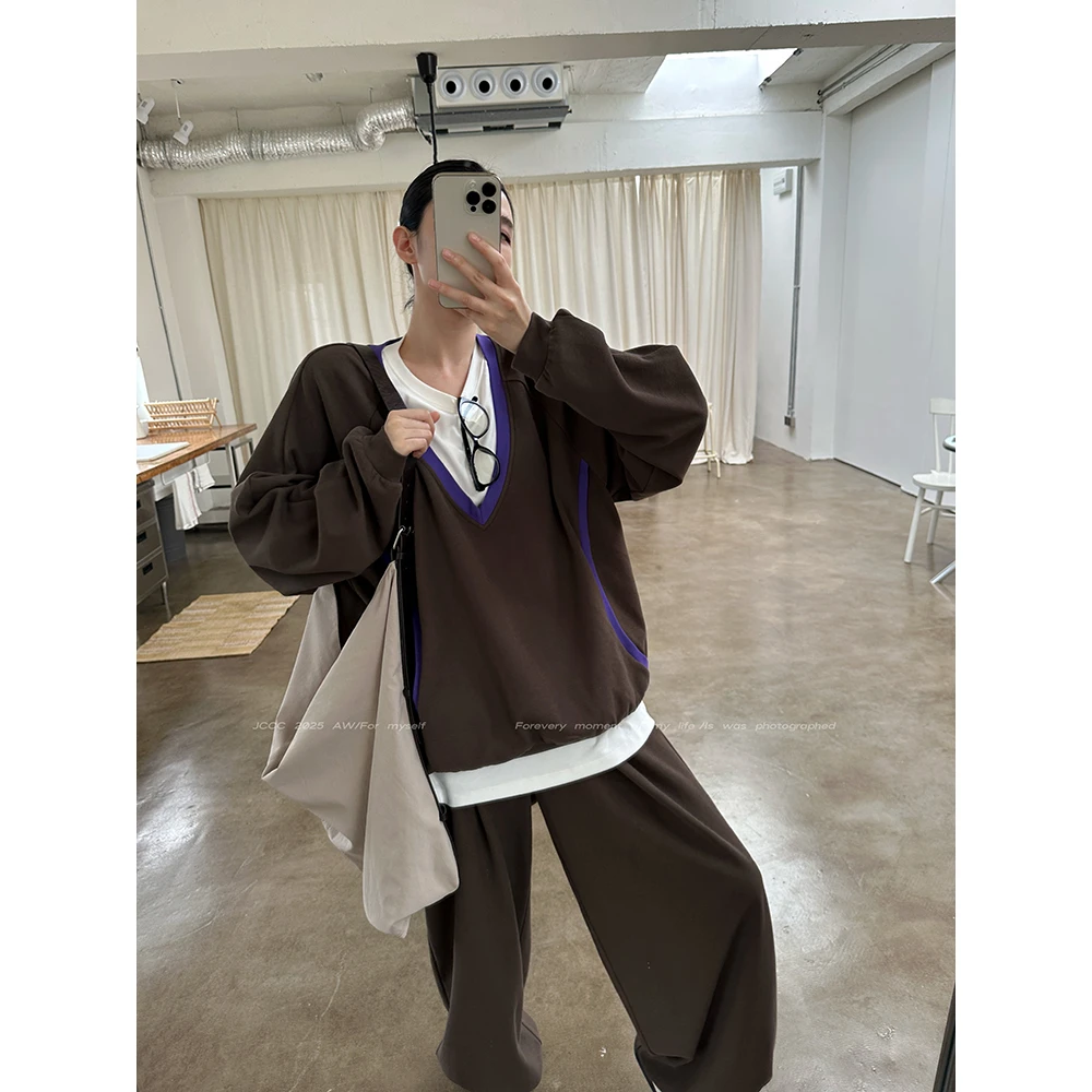 JCCC影子【非欧几何】咖色复古撞色运动风卫衣长裤套装JE5BAZ13