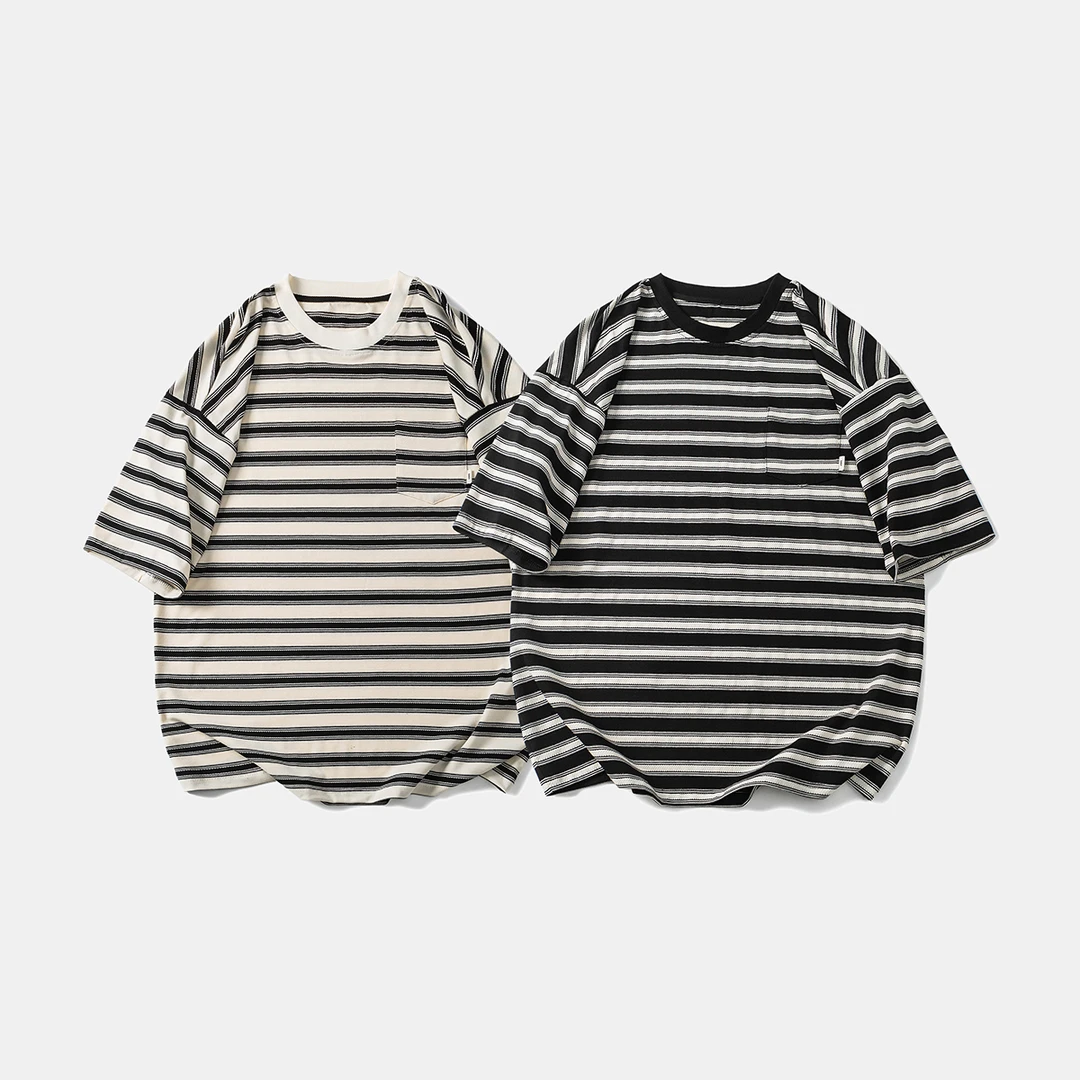 AJ995美式条纹情侣T恤短袖学院风男士条纹夏季运动