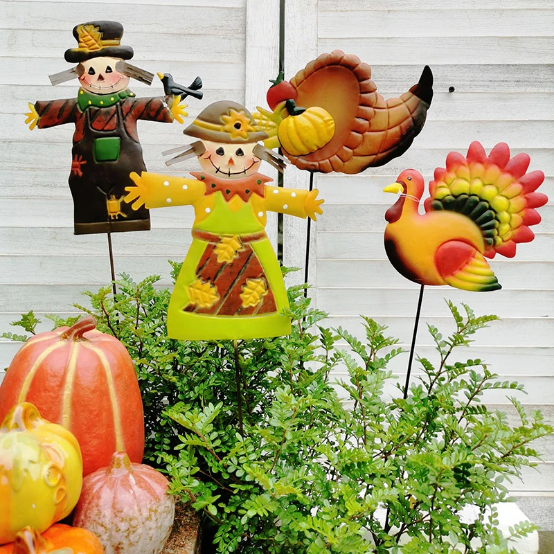 户外花园庭院装饰摆件阳台布置瑕疵特价铁艺稻草人花插牌小摆件