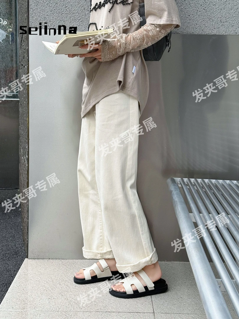 （H人生）2025年夏季平底一字拼色外穿凉拖鞋女休闲魔术贴拖鞋73753