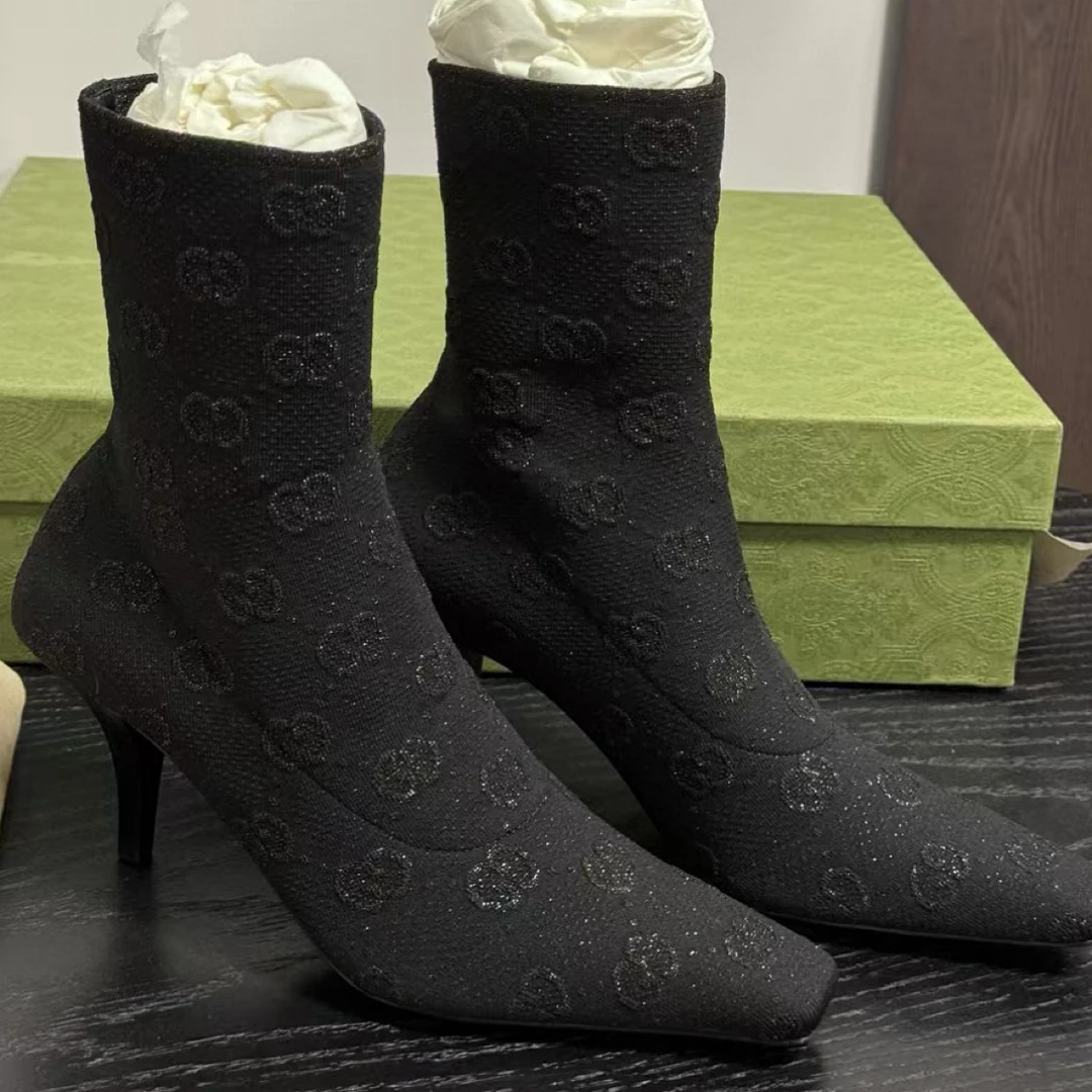 未使用 GUCCI/古驰 Gucci满loge黑色短靴