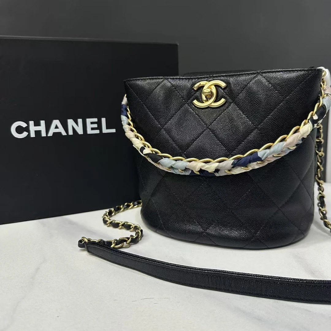 95新 Chanel/香奈儿 黑金水桶包29开20cm/0485112506
