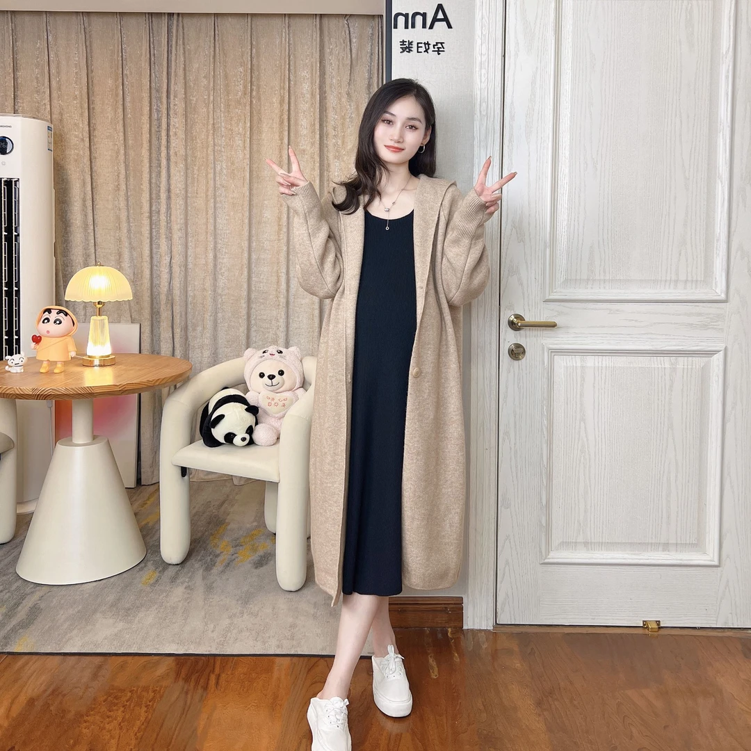 Ann&tens【里森画廊】春秋款孕妇高密度慵懒风宽松百搭连帽开衫外套