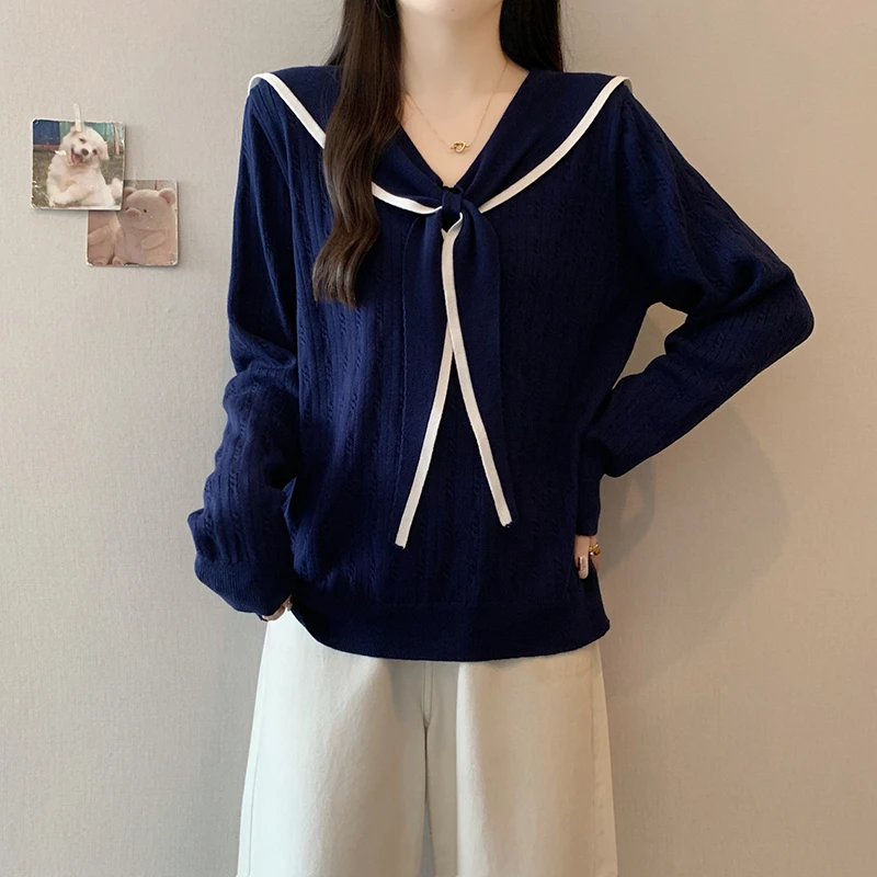 女海军领毛针织衫法式遮肚女毛衣娃娃领春秋毛衣韩版1671948