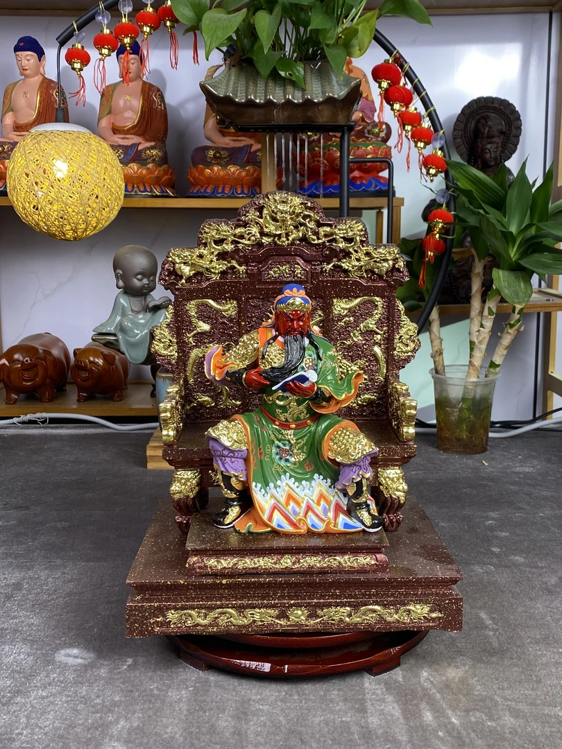 桧木彩绘看书关圣帝君关公武财神关羽摆件夜读春秋居家实工艺木雕