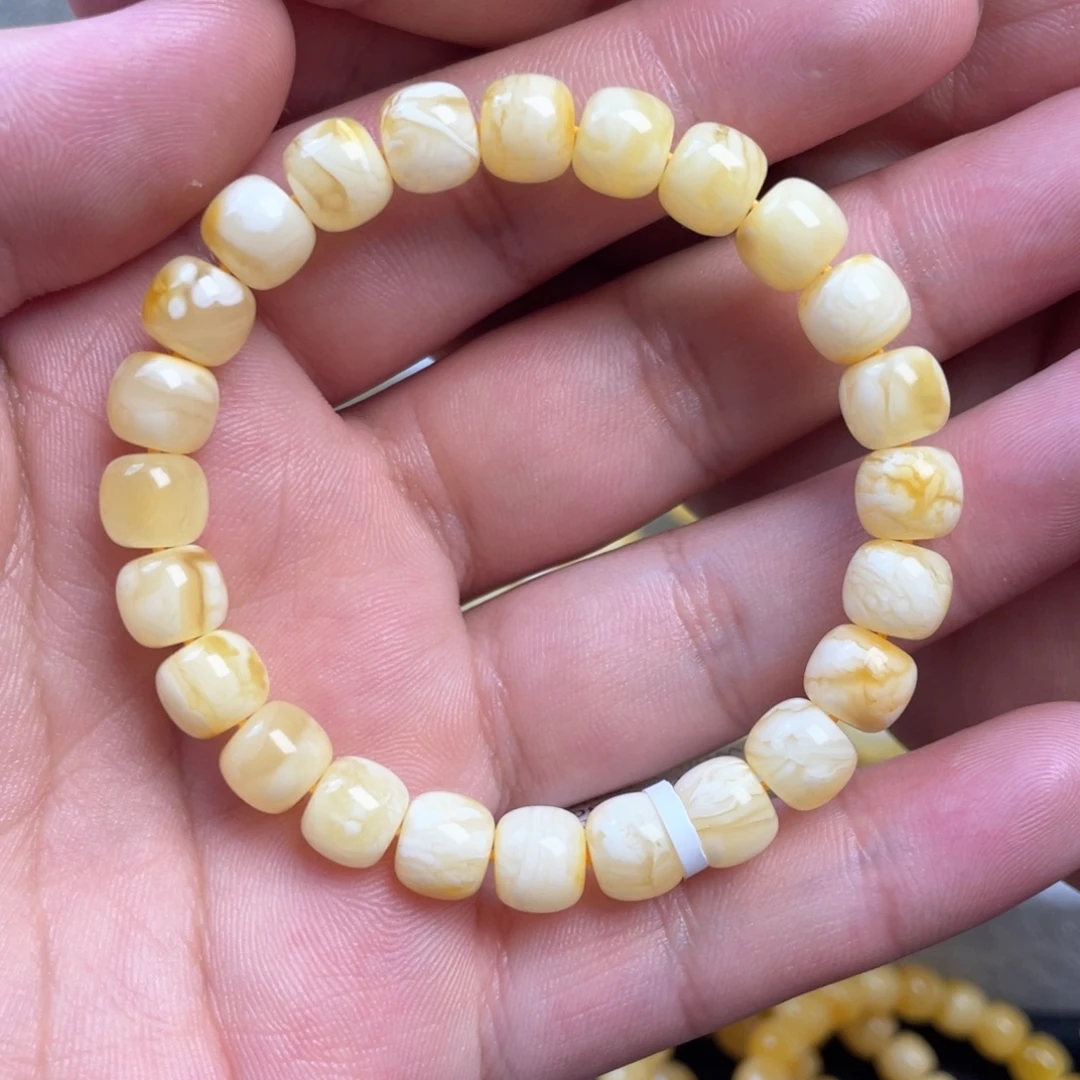 未镶嵌琥珀珠宝奇石瓷白妖花8.5mm精工老型手串