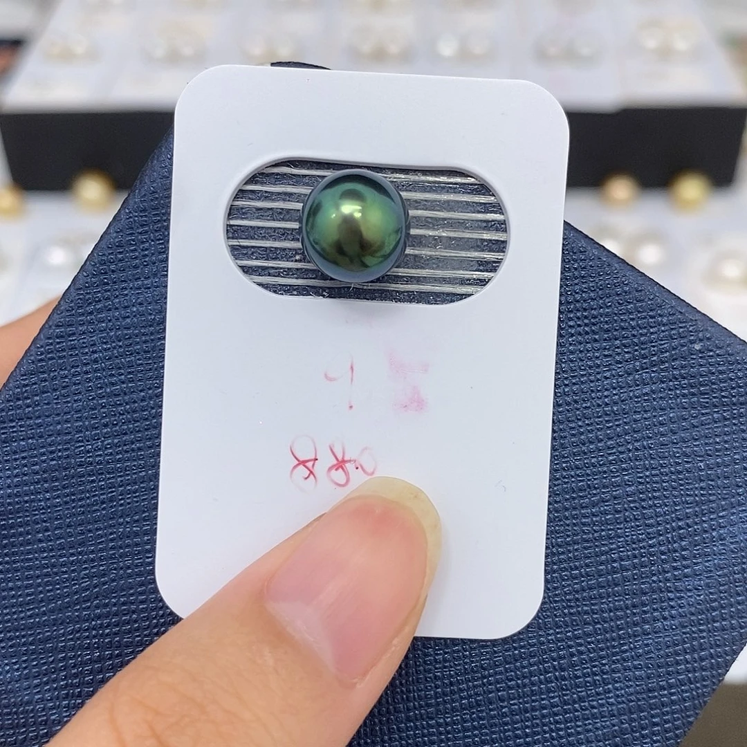 未镶嵌海水珍珠耳饰9.5mm孔雀绿