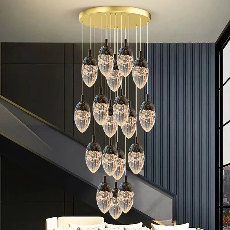 复式水晶楼梯吊灯北欧轻奢现代简约别墅客厅挑空旋转自建房长吊灯