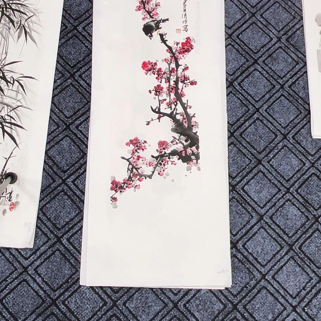 国画任清岭老师三尺对开花鸟奇