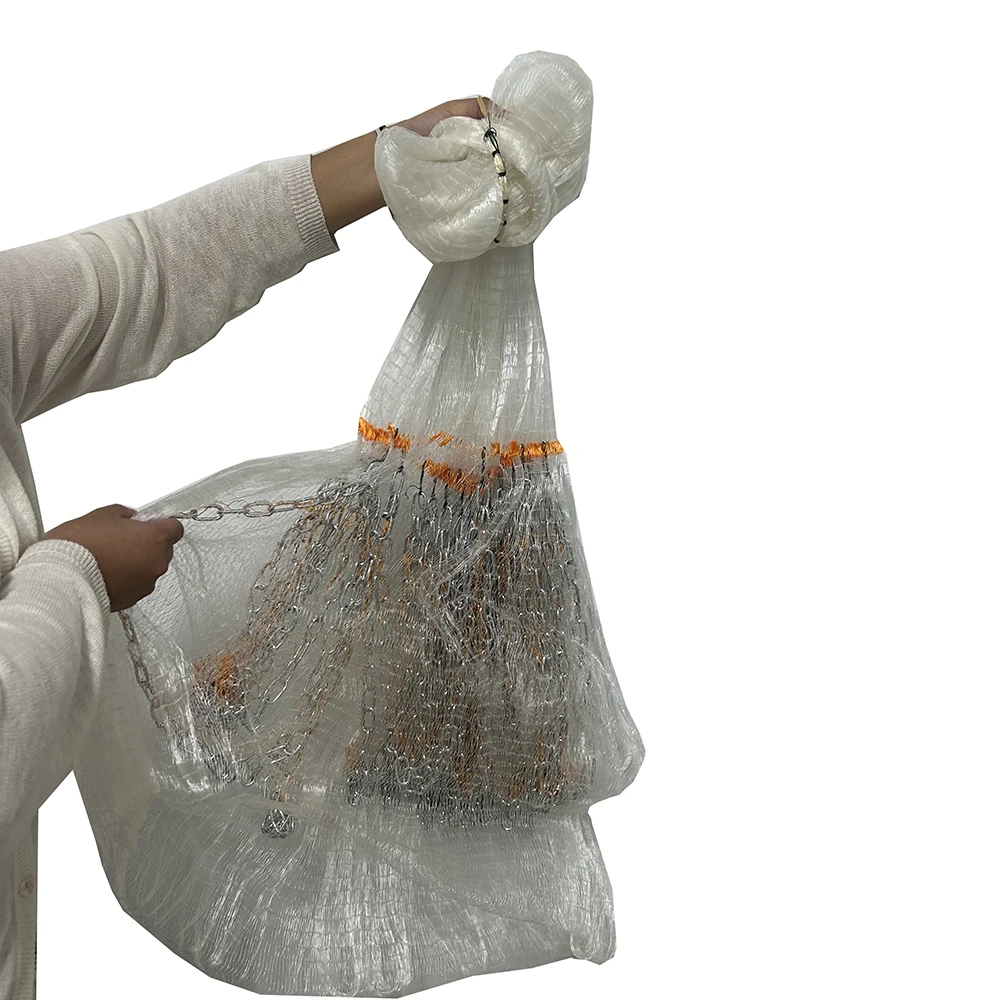 白色单丝链条手抛网传统老式撒网旋网