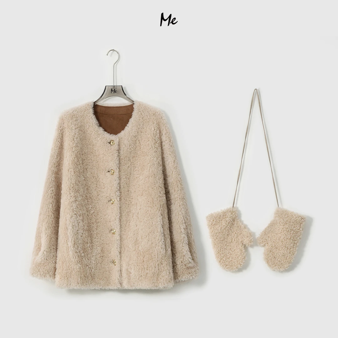 ME【泰迪皮草系列 格林木屋（含手套）】100绵羊毛保暖外套MESA4133