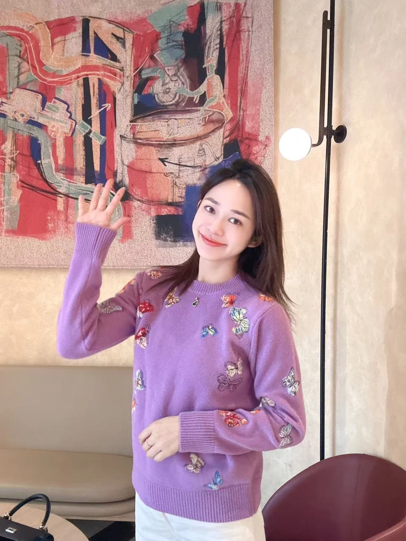 YTTRIUM LIN[蝴蝶提花]新款圆领长袖针织衫（不可机洗甩干）50032