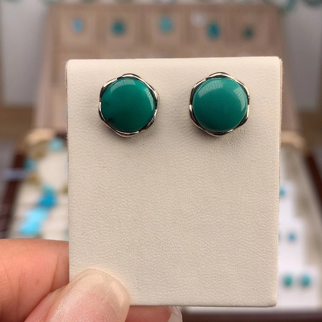 绿松石银S925镶嵌耳饰