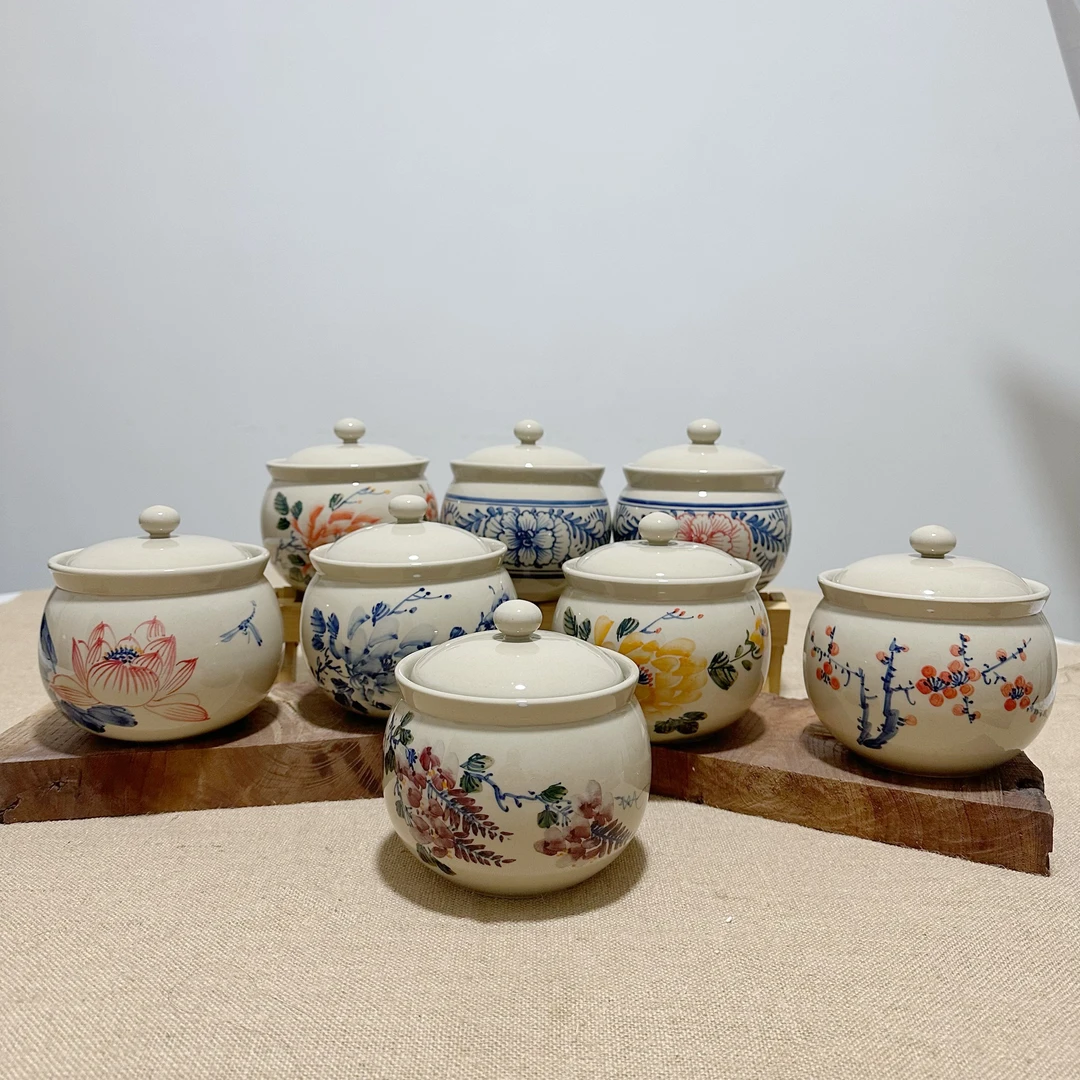 盛凌青花非遗手工手绘高温釉下彩复古迷你掌中宝储物罐炖盅通用